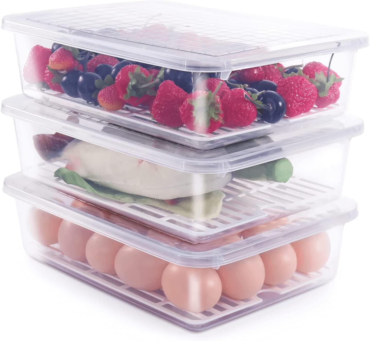 Rylan Plastic Fridge Storage Boxes (Pack Of 2), Fridge Organizer With Removable Drain Plate Tray Keeps Fruits, Vegetables, Meat, Fish Fresh at ₹179 – Amazon