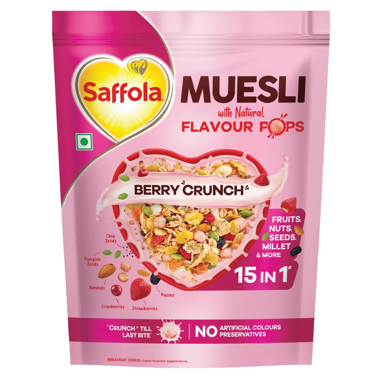 Saffola Muesli Berry Crunch with Flavour Pops, 450 gm | 15 i at ₹199 – Amazon