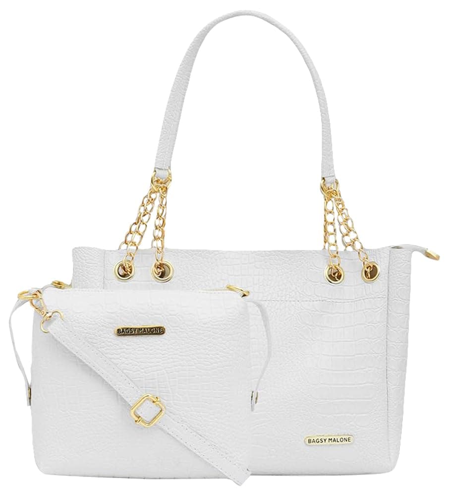 Bagsy Malone Tote Bag -Set of 2 | Handcrafted Side Tote Bag and Handbag for Office and College (Croco White) at ₹371 – Amazon