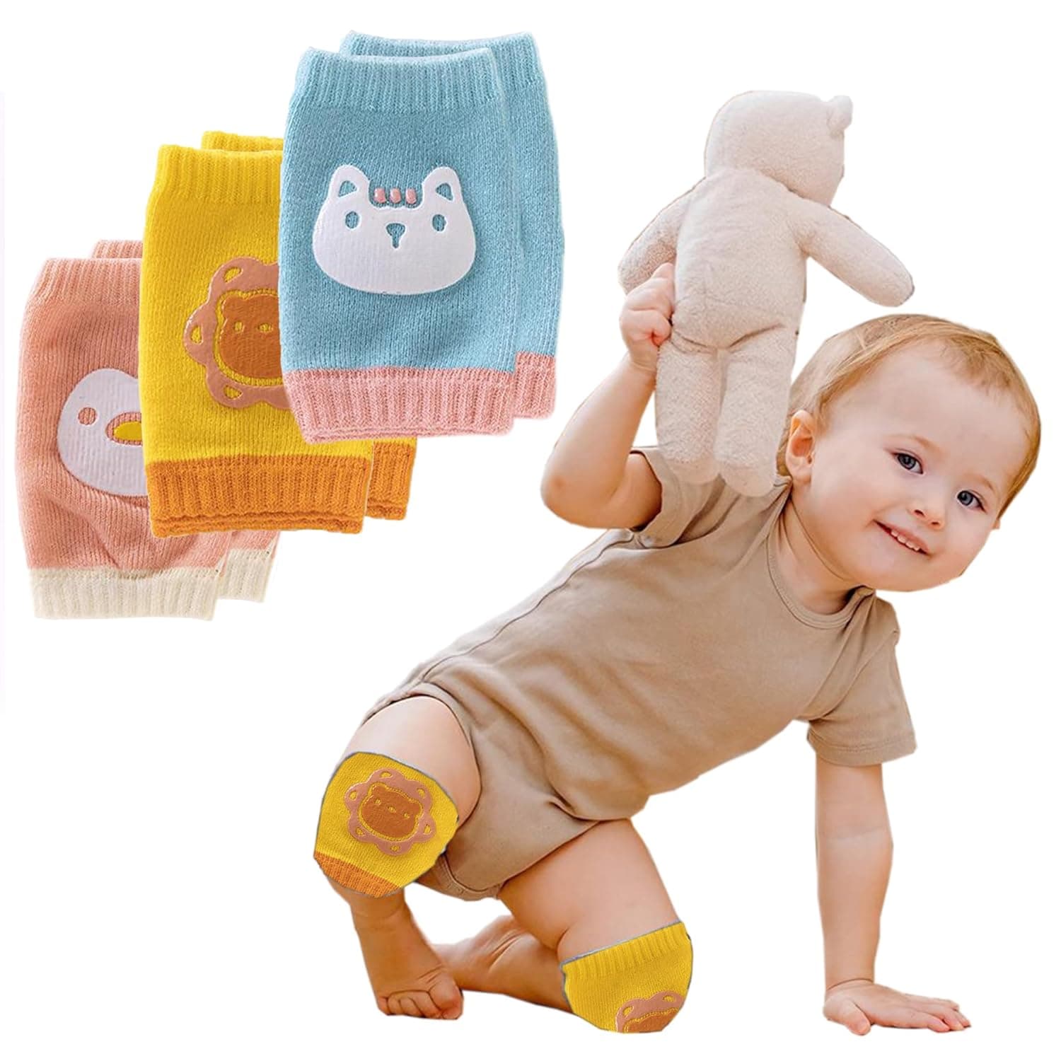 BabyMoon | Set of 3| Designer Baby Kneepads for Protection Knee Pads for Crawling, Anti-Slip Safety Protector | penguin | Tiger | Cat at ₹130 – Amazon