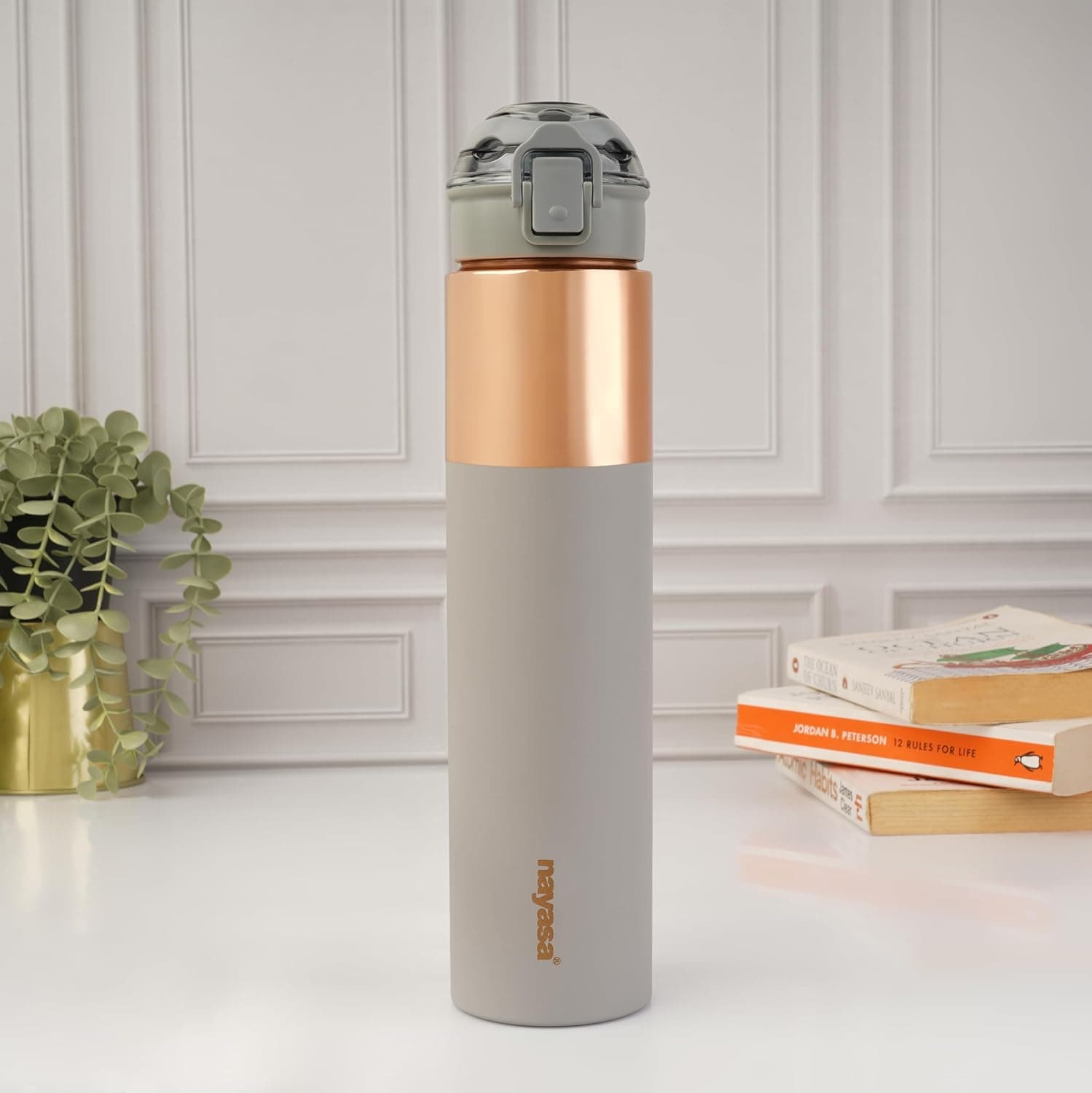 Nayasa Saffron Copper Bottle | 1000 ML | Leak Proof and Durable | Premium Copper Bottle | Easy to Clean | Daily Use | Grey at ₹949 – Amazon