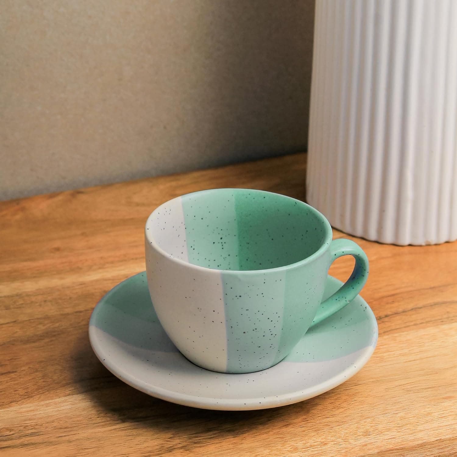 The Earth Store TT Green Ceramic Cappuccino Coffee Cup with Saucer Set of 1, 250ML Microwave and Dishwasher Safe Large Tea Cups | Large Cup at ₹249 – Amazon