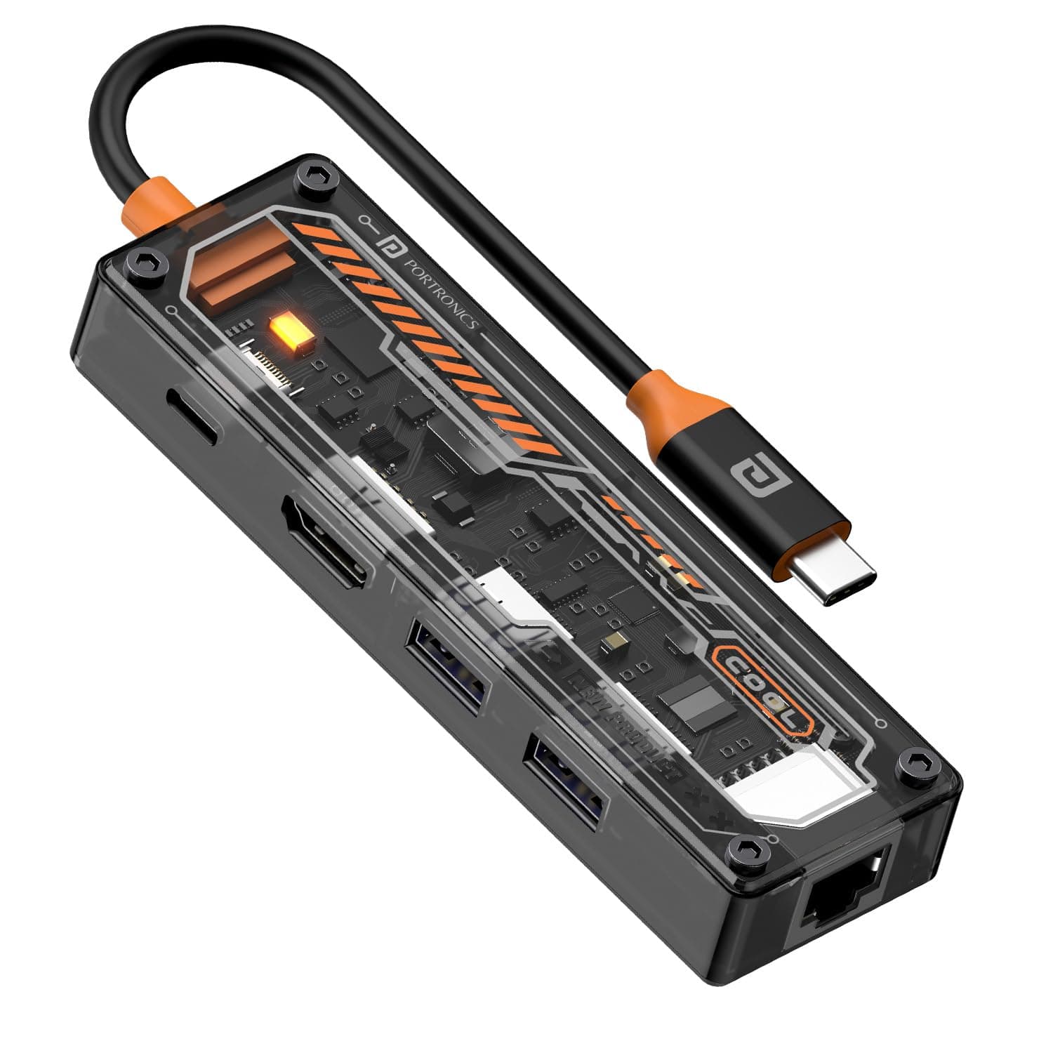 Portronics MPort View One 5-in-1 USB Type-C USB Hub/Docking Station,Type-C PD&Data, USB 3.0 SuperSpeed,USB 2.0,RJ45 Ethernet, 4K HDMI,Transp at ₹899 – Amazon