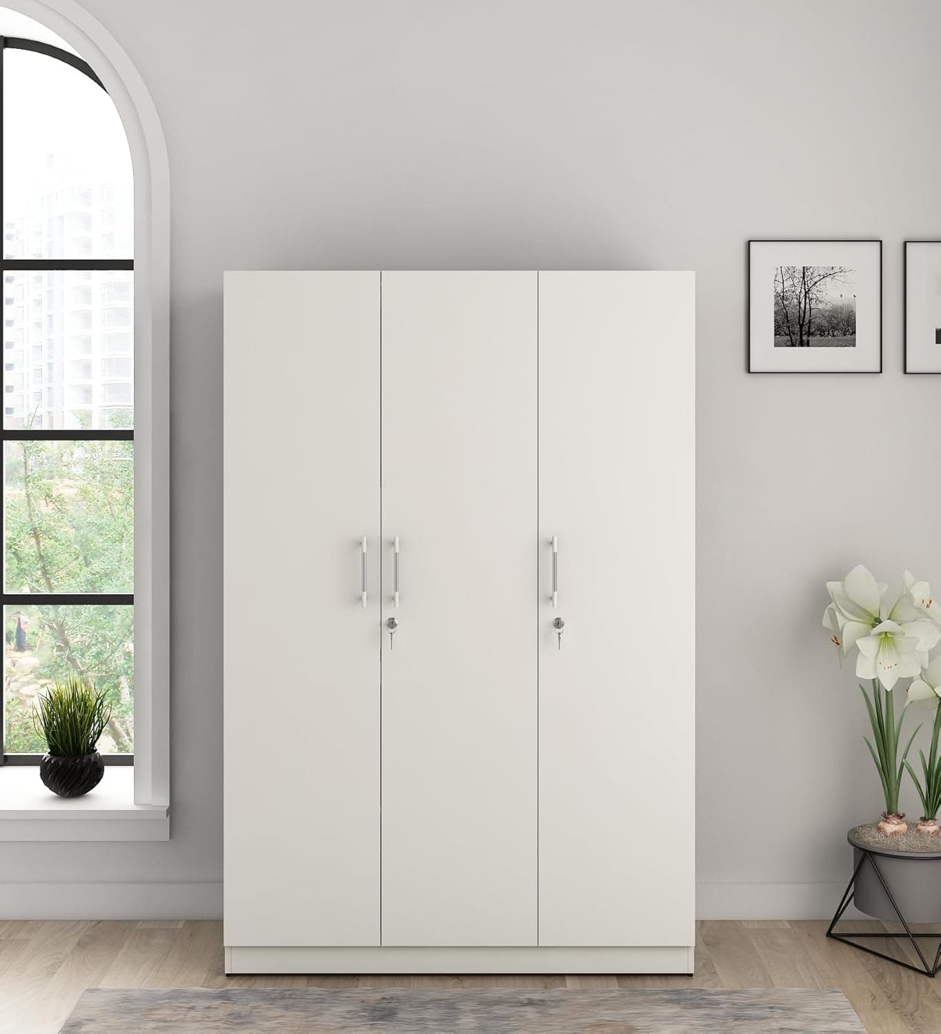 Spacewood Optima Wardrobe | 3 Year Warranty | Almirah, Cupboard, Almari, 3 Door Wardrobe, 2 Hanging Space|Engineered Wood| Kingston White at ₹16399 – Amazon