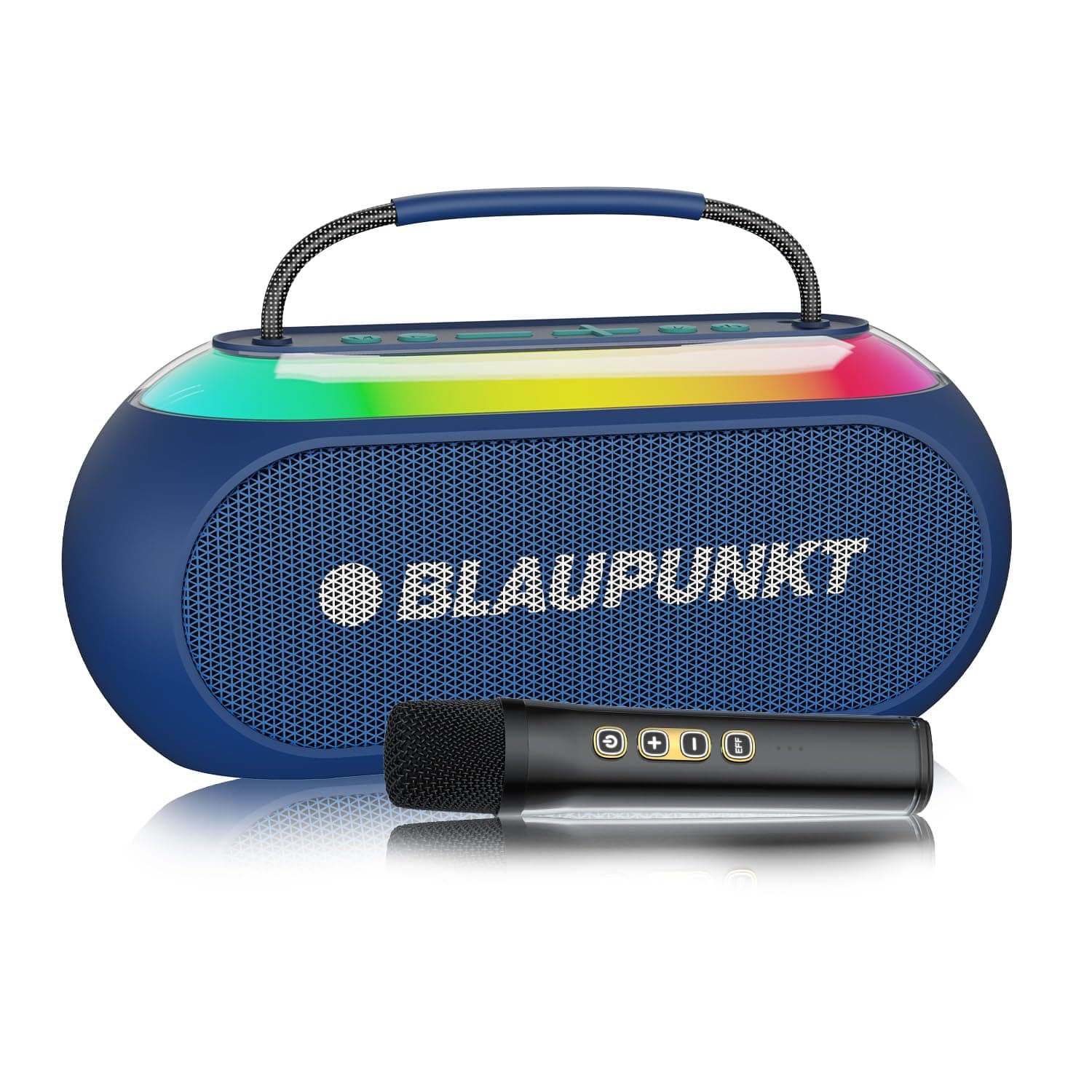 Blaupunkt ATOMIK Kolors 35W Party Speaker Boombox | Powerful Loud & Clear Sound | EFF Voice Changer Wireless Karaoke Mic | Portable Carry Ha at ₹3299 – Amazon