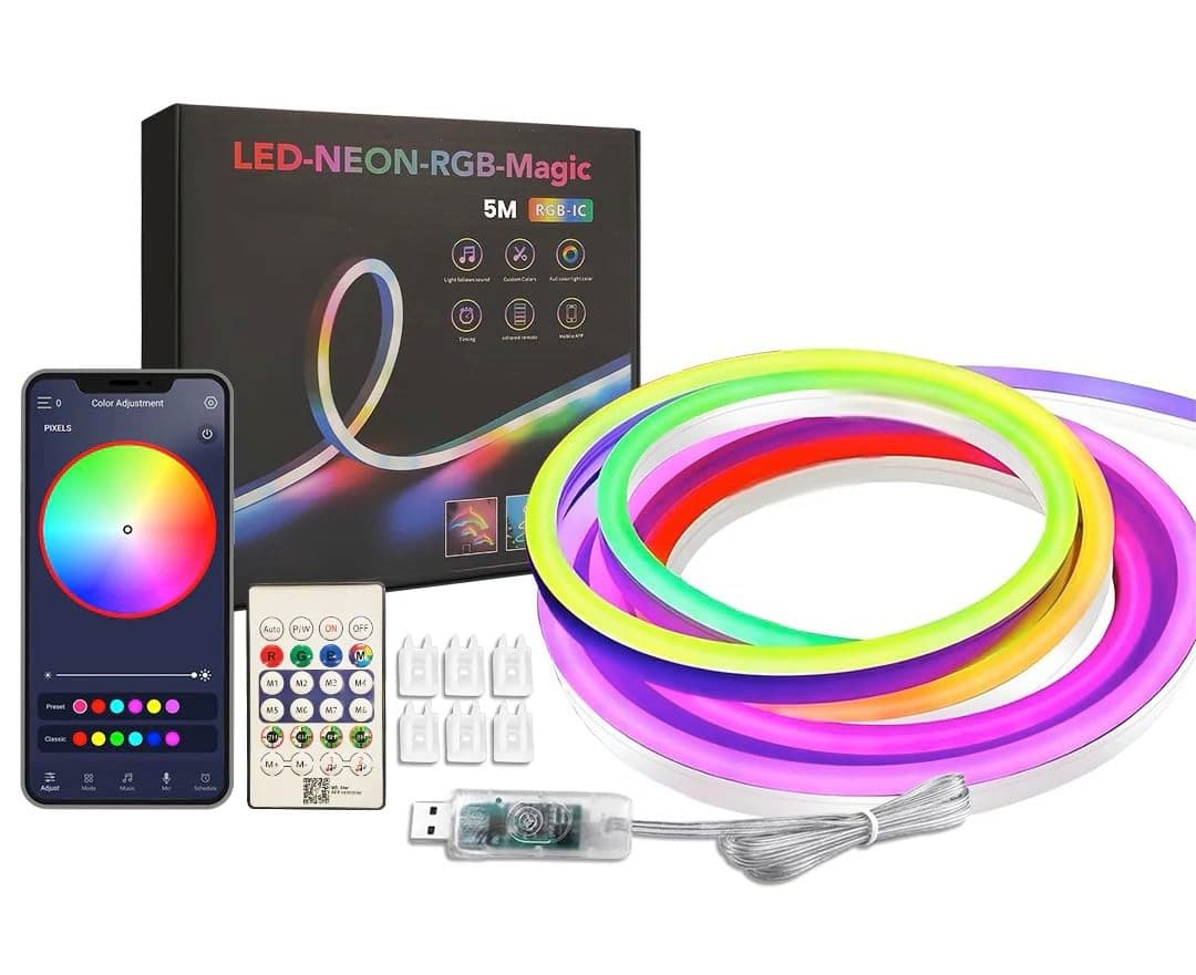 Groeien 5 Meter USB Powered Flexible Smart RGBIC Neon Flex LED Strip Lights with App & Remote-Control, Music Sync LED Strip, Silicone Rope L at ₹699 – Amazon