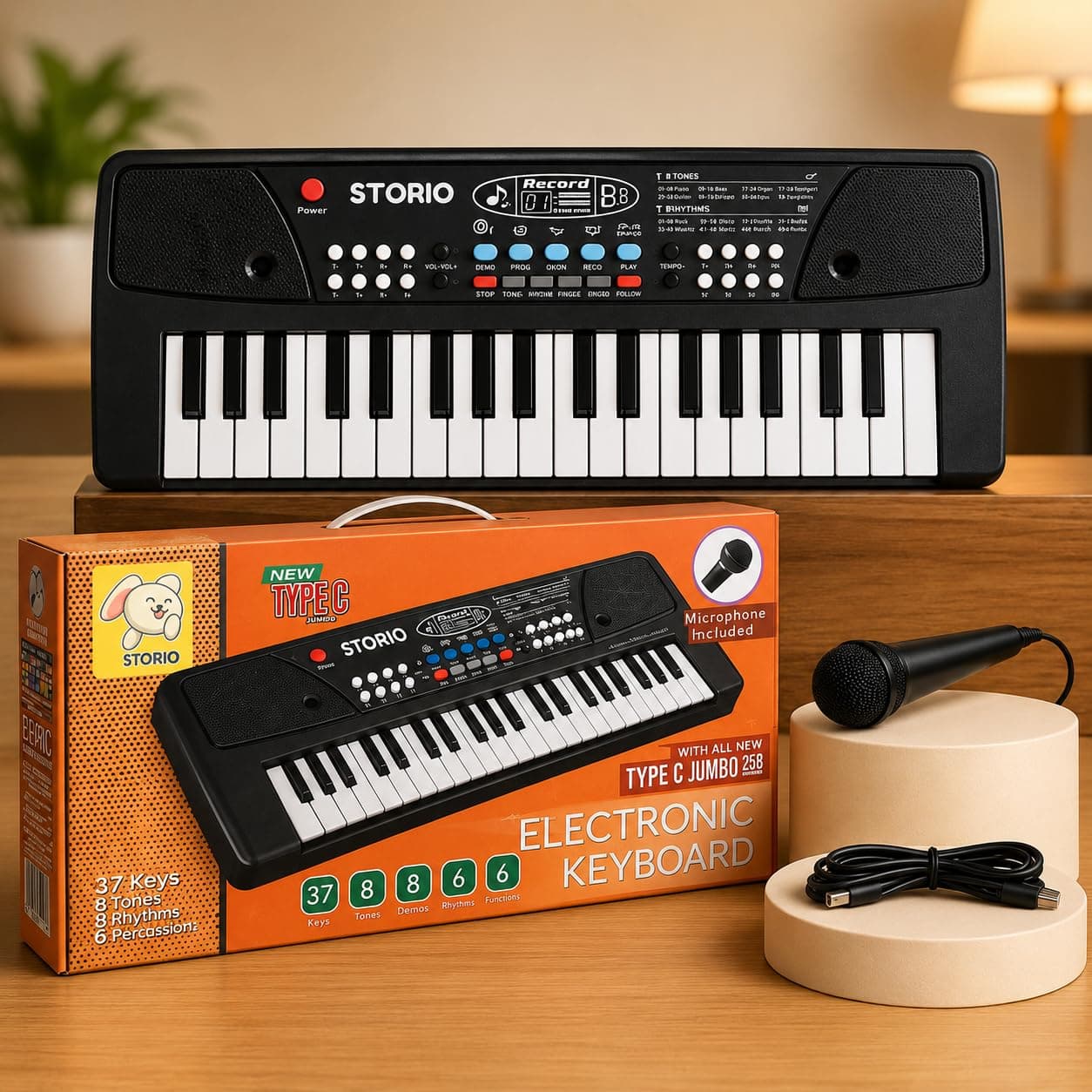 Storio Kids Piano Keyboard with Mic | 37 Keys, 8 Rhythms, 8 Tones & 6 Demo Songs | Electronic Musical Toy for Boys & Girls Age 2-5 | Educati at ₹645 – Amazon