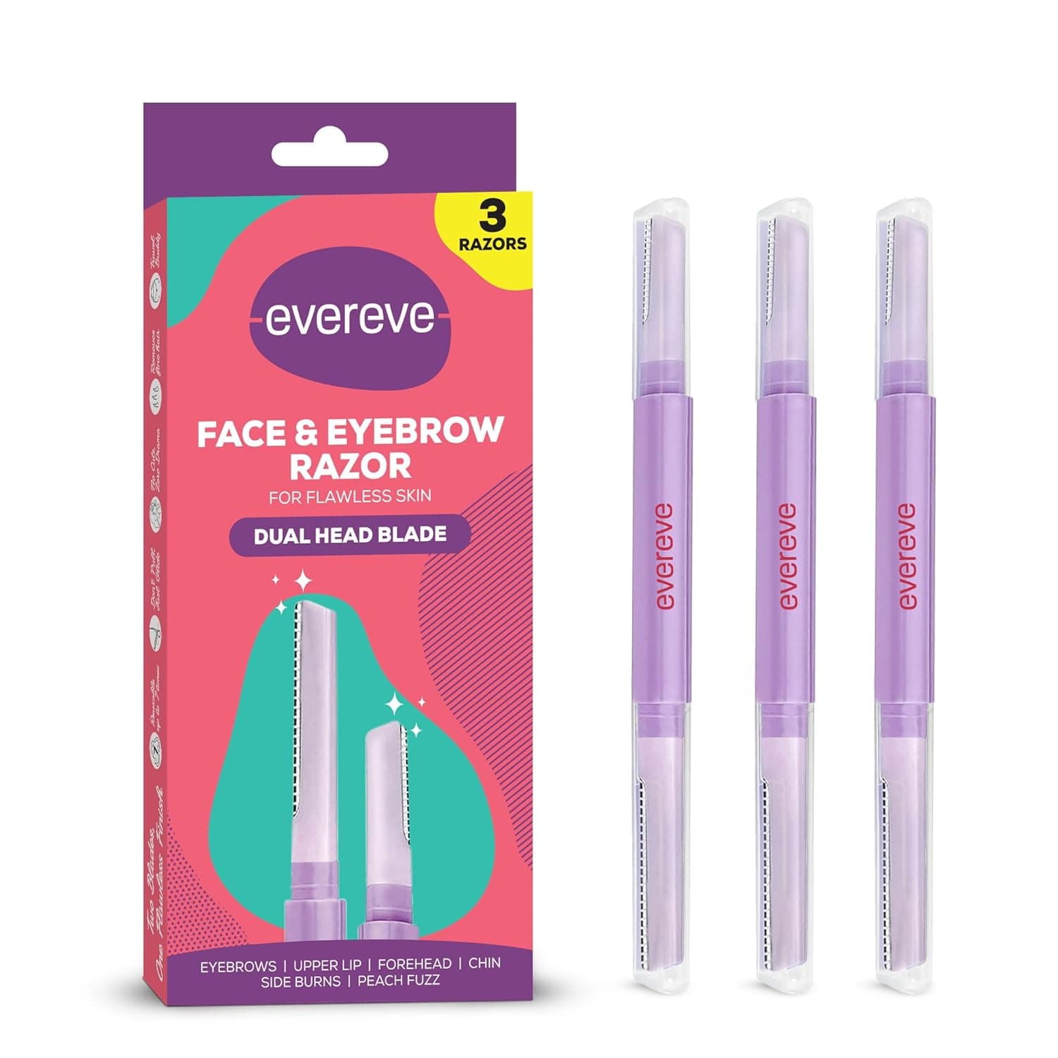 Evereve Face & Eyebrow Razor for Women, Pack of 3, Dual-Blade Head for Shaving with Precision & Coverage, German Steel Blades, Instant Painl at ₹149 – Amazon