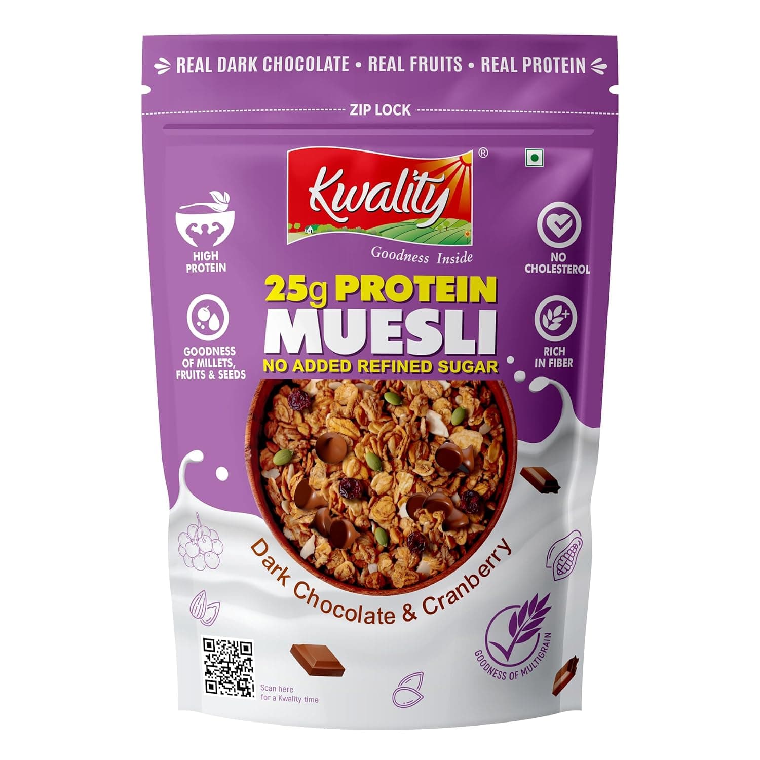 Kwality 25g High Protein Multigrain Muesli 400 g – Chocolate Flavour | No Cholesterol | Rich Fibre | Super-Seed Blend at ₹240 – Amazon