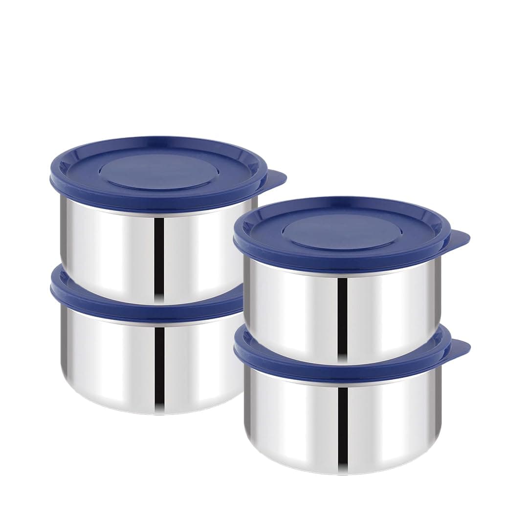 ATTRO Prime Stainless Steel Single Wall Storage Containers Airtight & Leak Proof Containers for Office Use, School, Picnic, 550ml -Blue-Set Of 4 - Amazon at ₹318 (65% Off) – Amazon