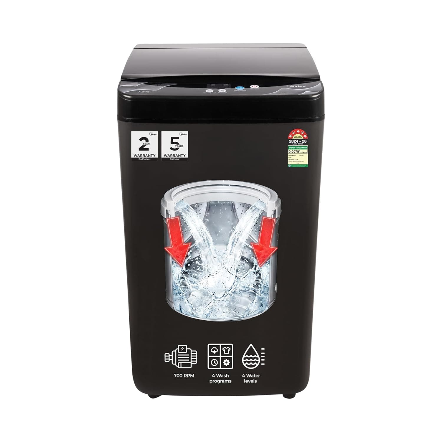 Midea 7.5 Kg 5 Star Fully Automatic Top Load Washing Machine, Spiral Stream Tub, Dual Waterfall, 6 Petal Pulsator, Magic Filter (MWMTL075FP0 at ₹11790 – Amazon