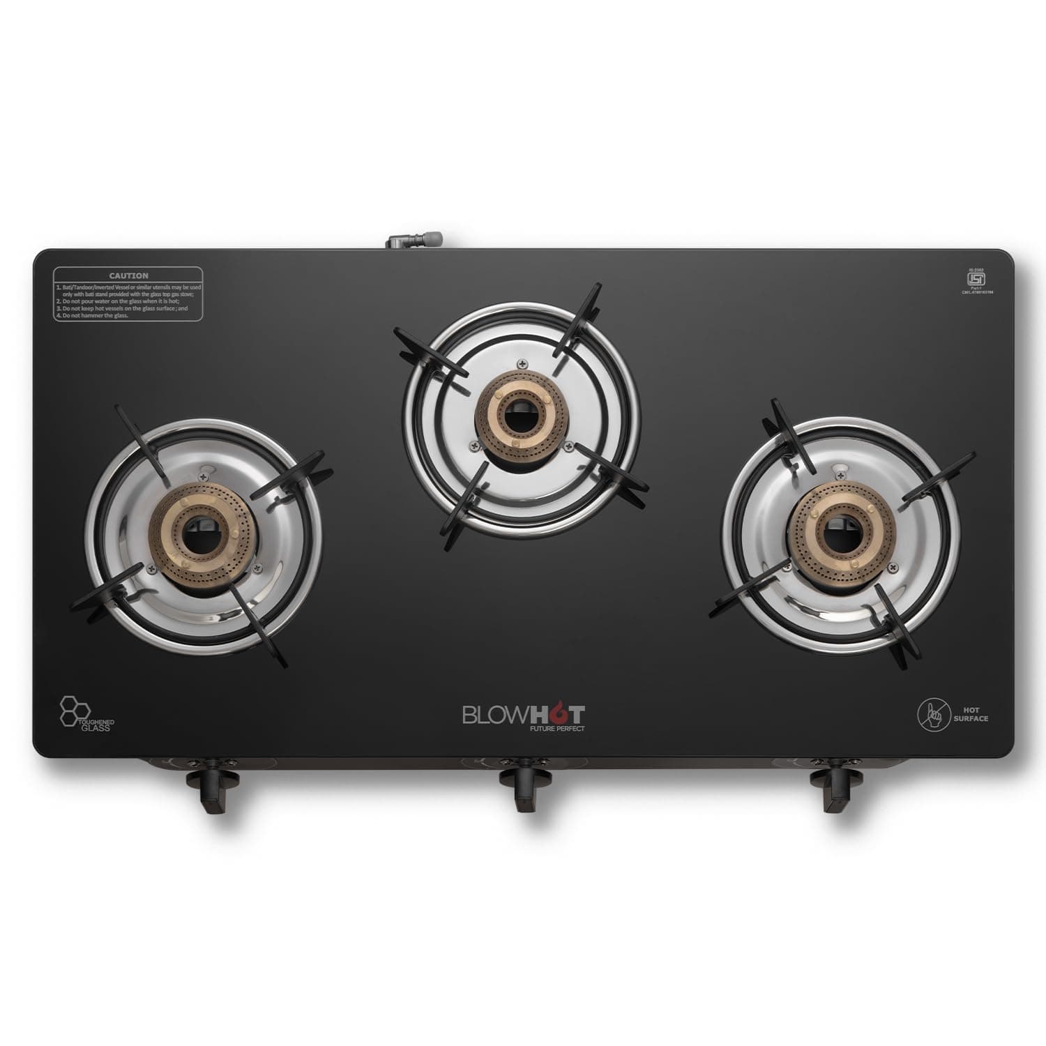 BLOWHOT Manual Ignition Premium Design Majesty 3 Burners Gas Stove (ISI Certified) - 2 Year Warranty, Heavy Brass Tri-Pin Burner, Thick Toug at ₹3399 – Amazon