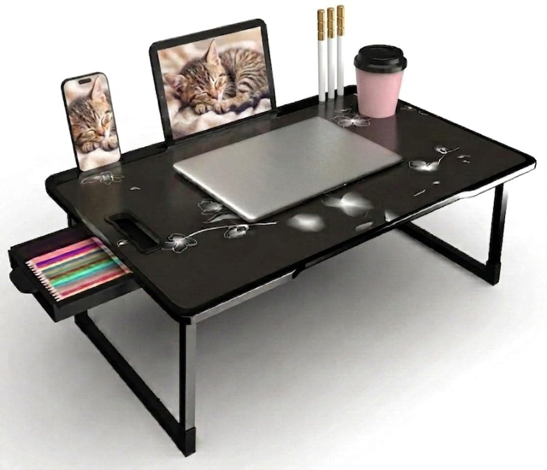 Wood Multipurpose Foldable Laptop Table with Cup Holder | Table Home Study Writing Table, Foldable and Portable/Ergonomic Edges Kids & Adult at ₹299 – Amazon