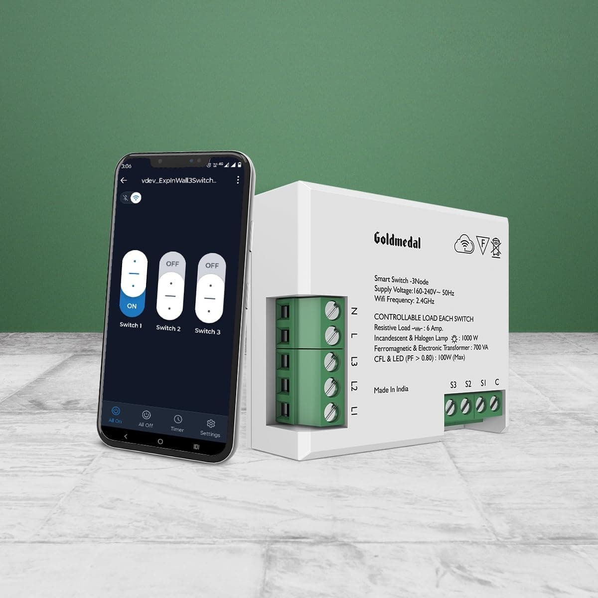 Goldmedal WiFi 3 Node Smart Switch |Compatible with Alexa,Google Assistant|No Hub Required |Home Automation|(White) at ₹1299 – Amazon