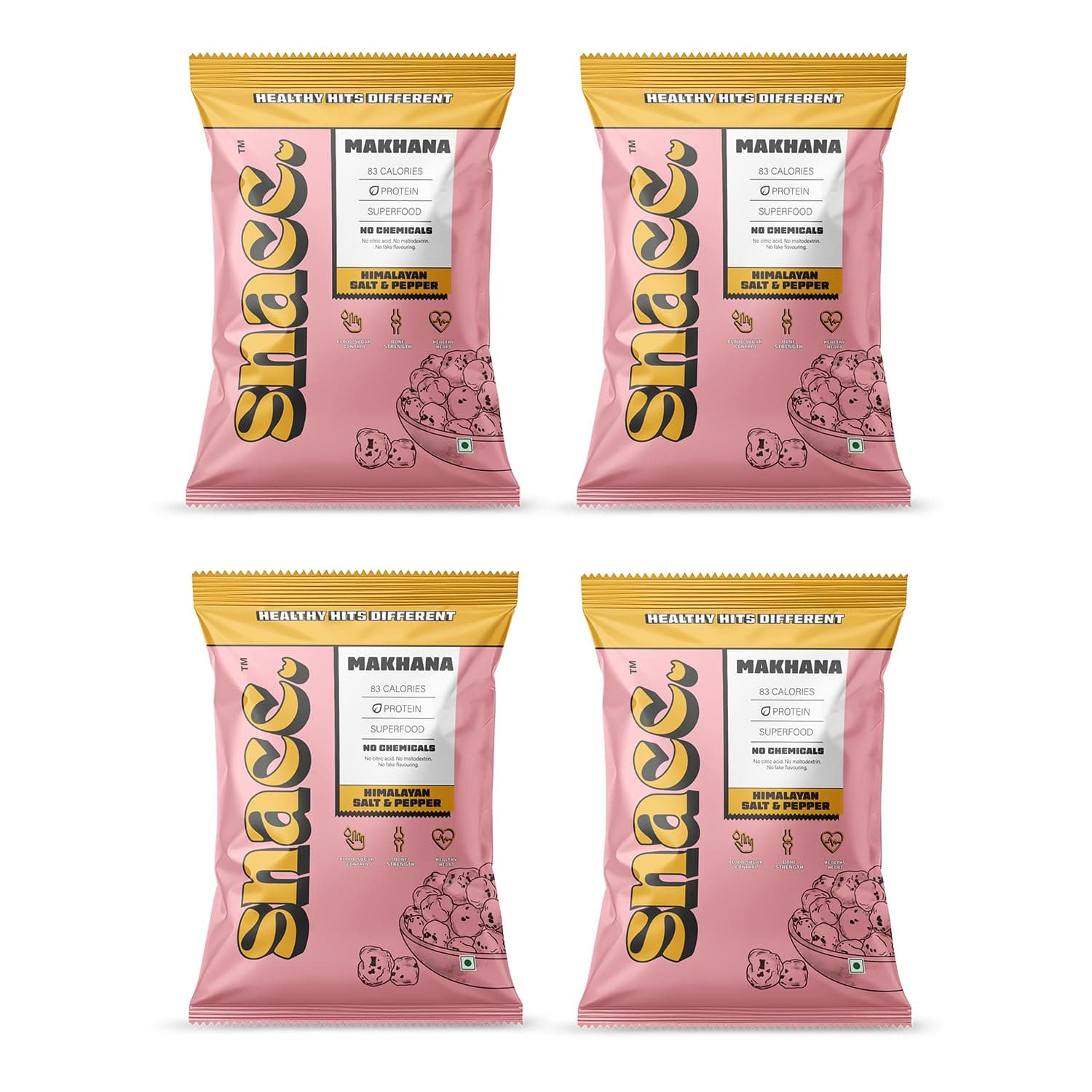Snacc Himalayan Salt & Pepper Makhana, Spicy Roasted Fox Nuts, Protein Rich, Gluten Free, MSG Free, Zero Trans Fat, Zero Sugar, Low Calorie at ₹120 – Amazon