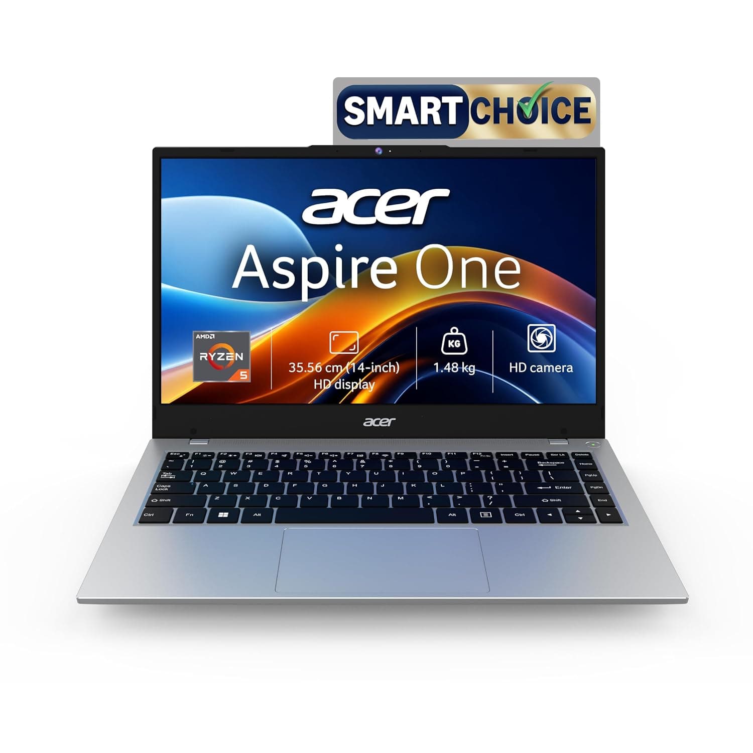 Acer Smartchoice Aspire One, AMD Ryzen 5-40, 8GB LPDDR5 RAM/ 256GB SSD, 14.0"/35.56cm WXGA Display, Win 11 Home, Pure Silver, 1.48KG, A114-4 at ₹44990 – Amazon