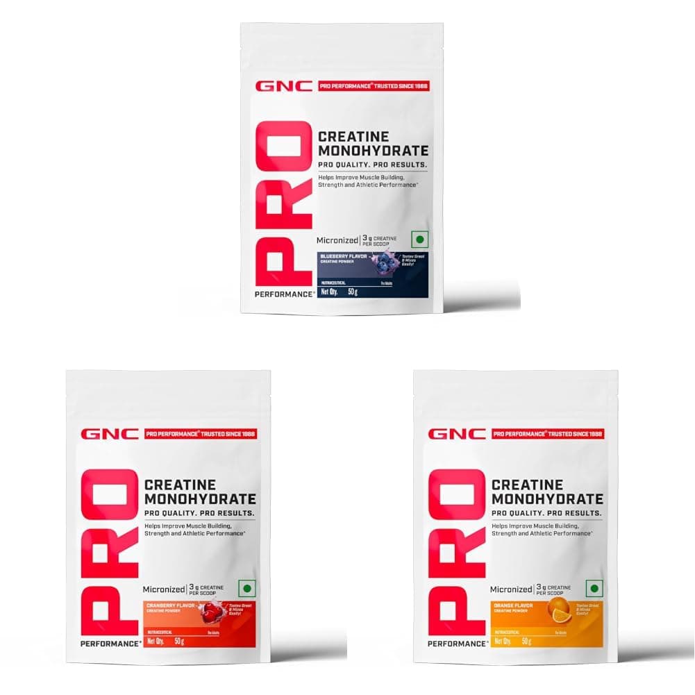 GNC Creatine Power Strength Stack | Blueberry + Cranberry + Orange Creatine Trial Combo | Strength, Hydration & Workout Performance Pack at ₹249 – Amazon