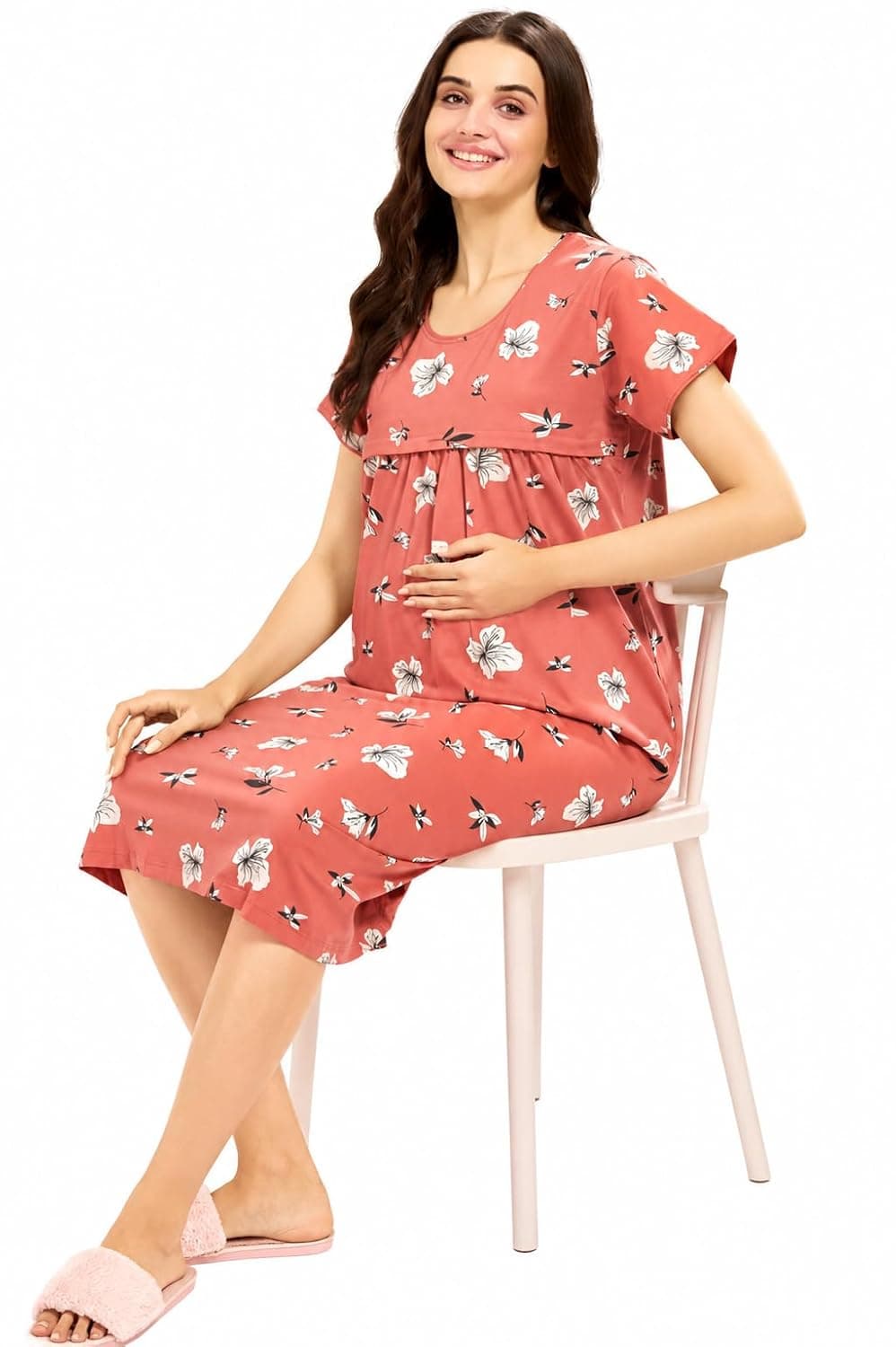 Avlin Women Maternity Feeding Nighty Dress Floral Print | Multipurpose Design, Short Sleeve, Nursing Access, Midi Length, Comfortable Fit at ₹299 – Amazon