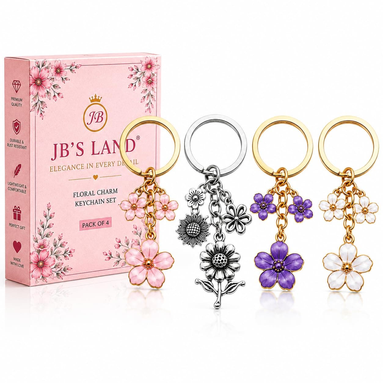 JB'S LAND Floral Charm Keychain Vintage Flower Metal Key Rin at ₹299 – Amazon