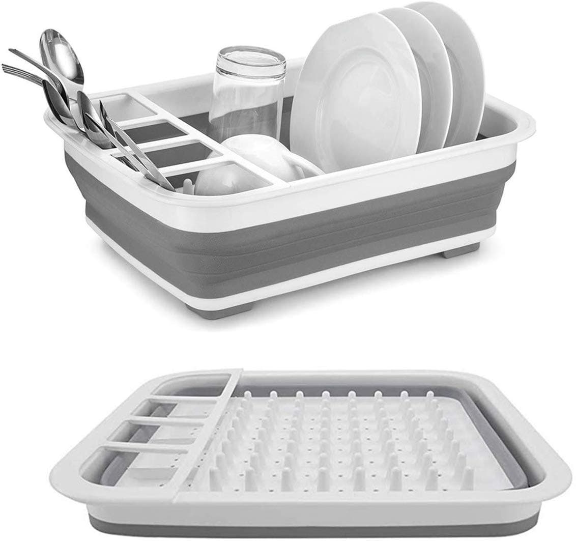 Collapsible Dish Drainer/Dish Drying Rack with Spoon Storage Holder Utensil Dinnerware Travel Organizer - Heavy Duty Plastic & Silicone (PP at ₹349 – Amazon