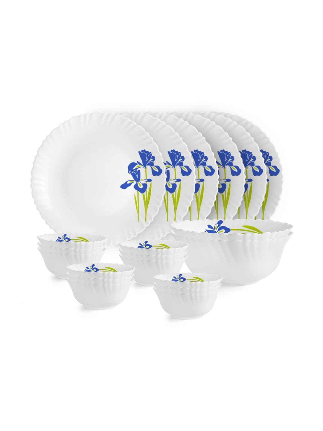 Cello Dazzle 22-Piece Blue Iris Opalware Dinner Set at ₹890 (67% Off) – Myntra
