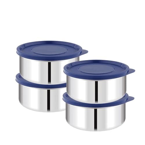 ATTRO Prime Stainless Steel Single Wall Storage Containers Airtight & Leak Proof Containers for Office Use, School, Picnic, 400ml -Blue-Set Of 4 at ₹200 (74% Off) - Amazon