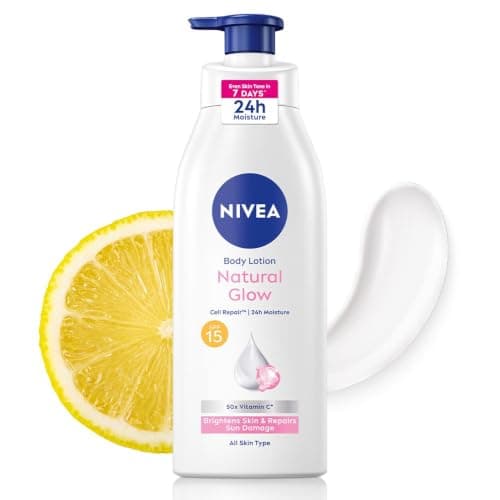 NIVEA Natural Glow Cell Repair Body Lotion with SPF 15 And UV A & B Filters | 50X Vitam... at ₹322 (50% Off) – Amazon