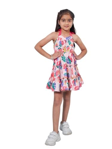 Pspeaches Girls Sleeveless Halter Neck Adorable Floral Printed Fit & Flare Dress at ₹240 (90% Off) – Amazon