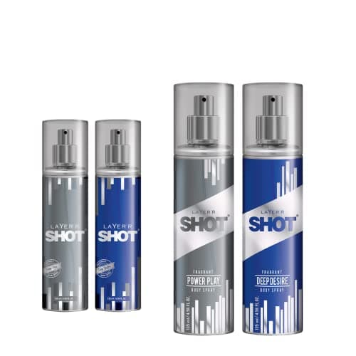 LAYER'R SHOT Best Silver Combo For Men - 2 x 135ml | Long-Lasting Power Play & Deep Desire Body Spray | Premium Fragrance With Woody & Herbaceous Scent | Ideal for Body & Clothes | Perfect For Men - Amazon at ₹289 (43% Off) – Amazon