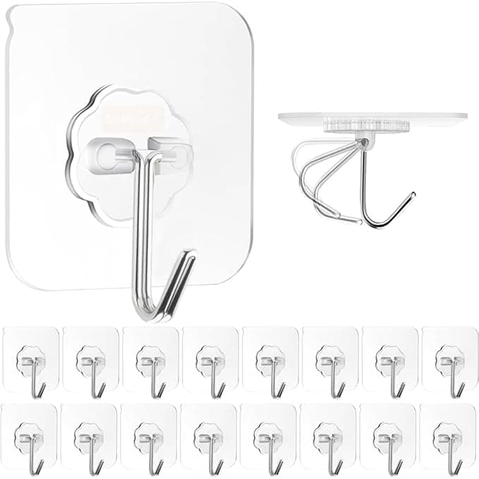 PVC Wall Hooks Without Drill, Pack of 30, Transparent Self-Adhesive Bathroom Hooks