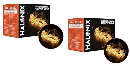 Halonix Decorer Glowly Gold 15 Bright Led String Light | Diwali Light | Christmas Light | Wedding Light | Festive Lights for Home Decoration (Warm White, 4 Meters, Pack 2) at ₹129 (78% Off) - Amazon
