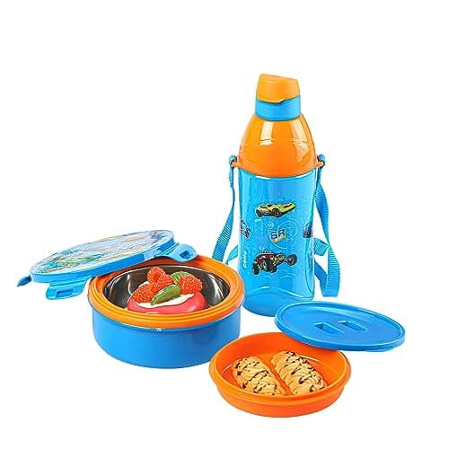 CELLO Tiffy Hotwheelz Gift Set Insulated Lunch Box & Water Bottle for Kids | Tiffin Box 460 ml, Water Bottle 400 ml, Blue & Orange | Leak Proof | Easy to Clean | Ideal for School, Picnic at ₹199 – Amazon