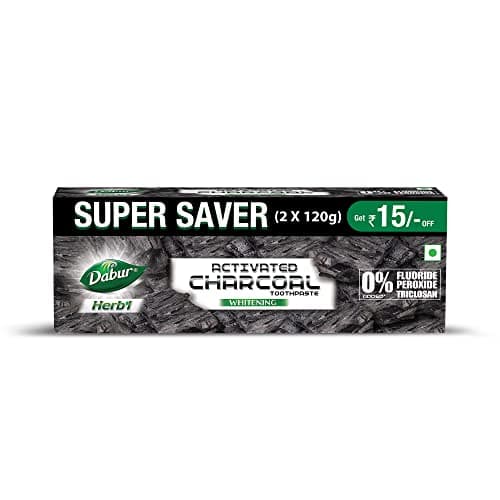 DABUR Herb'L Activated Charcoal Toothpaste 240G (120G x2, Pack of 2) | Whitening Black Gel Toothpaste | Fluoride Free | Fights Plaque & Extrinsic Stains | With Power of Mint | Cool & Refreshing Mouth Experience at ₹98 (73% Off) – Amazon