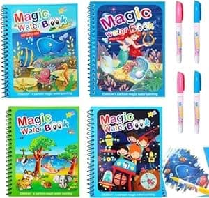 Toytonic 4-Pack Water Magic Coloring Books with Refillable Pens - No-Mess Water Reveal Activity Book Set for Kids - Reusable & Travel-Friendly at ₹96 (68% Off) – Amazon