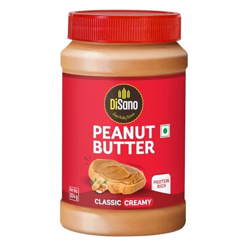 DiSano Classic Peanut Butter Creamy, 924g, 25g Protein, Roasted Peanuts, Zero Cholester... at ₹219 (17% Off) – Amazon