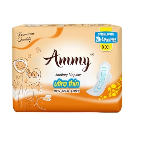 Ammy Super Absorbent Ultra Thin Sanitary Pads - 24 Pcs XXL Size for Heavy Flow | Cottony Soft, Rash-Free, Leak-Lock with 7 Layer Protection & Advanced Gel Lock Feature | Pack of 1 at ₹189 (41% Off) – Amazon