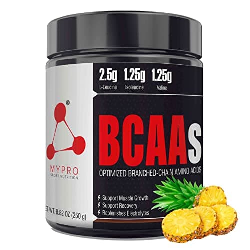 Mypro Sport Nutrition Premium BCAAs with 5G of Pure Proven 2:1:1 Ratio Muscle Recovery-Muscle Protein Synthesis-Lean Muscle-Improved Performance-Hydration-50 Servings-250 Gm (Pineapple) at ₹308 (72% Off) – Amazon