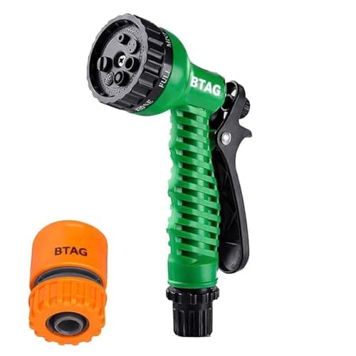 Btag 7-Pattern Garden Spray Gun Hose Nozzle with Adjustable Trigger Handle, Water Spray Nozzle for Car Wash, Lawn & Garden Watering - with Orange Connector (SPRAY001_Green) at ₹149 (90% Off) – Amazon