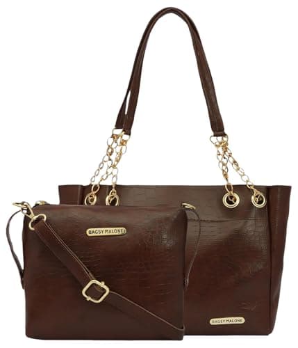 Bagsy Malone Tote Bag -Set of 2 | Handcrafted Side Tote Bag and Handbag for Office and College (Croco Brown) at ₹289 (90% Off) - Amazon
