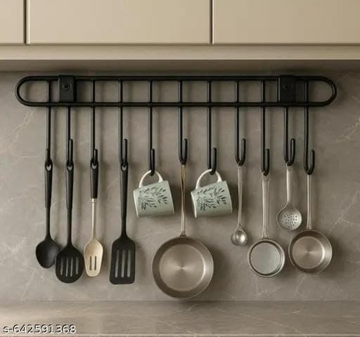 Wall Mounted Kitchen Utensil Rack, Chrome Stainless Steel, 10 Hooks, 40 cm at ₹149 – Amazon