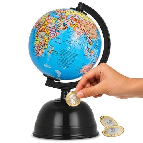 Premium World Map Globe With Money Bank for Kids & Home Decor, Stylish Office Table Decoration Item, Educational Toy for Kids, Study Desk Globe Coin Bank with Metal Base, Gift Item at ₹229 (71% Off) – Amazon