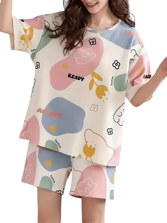 Lunza Women's Cotton Blend Pajama Set (Short Sleeve) at ₹409 (84% Off) – Amazon