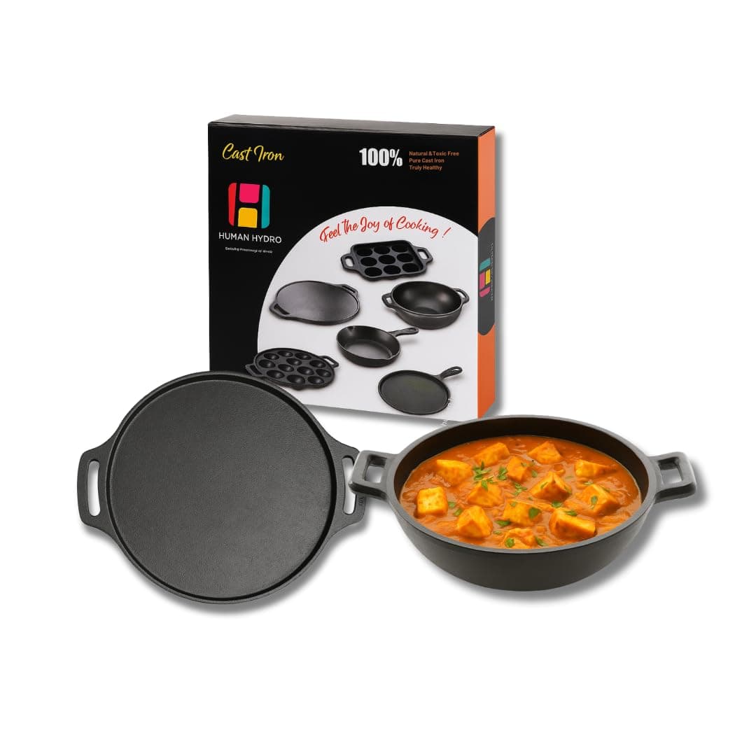 Human Hydro Pre-Seasoned Cast Iron Kadhai + Dosa Tawa Combo at ₹1599 – Amazon