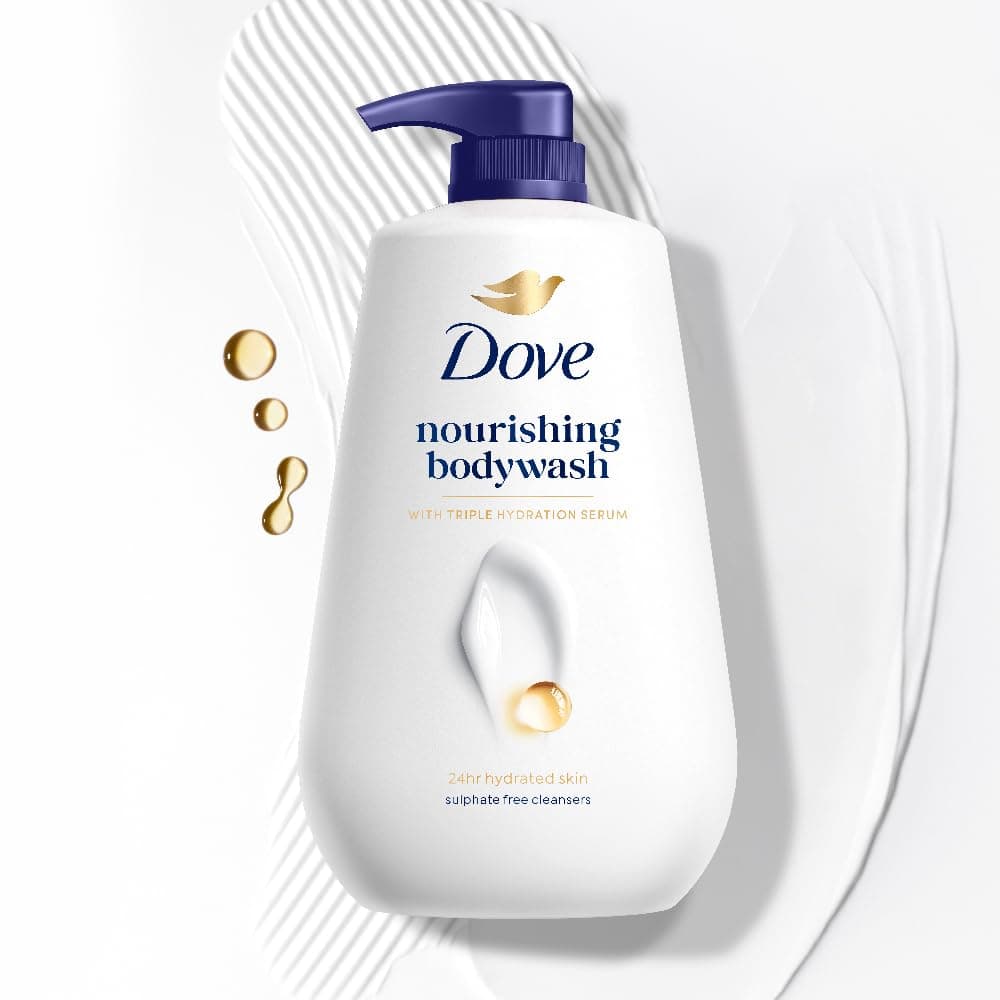 DOVE Nourishing Bodywash, 825ml, for Soft and Smooth Skin, with Triple Hydration Serum & Glycerine, Dermatologically Tested, Paraben-Free, Sulphate-Free at ₹313 (43% Off) – Amazon