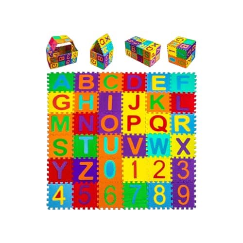 BUMTUM Baby Alphabet Interlocking Tiles Double Sided Water Proof, Learning Floor Carpet Gym Mat for Crawling Babies/Infant/Toddler & Kids | 11X11 Cm, (36 Tiles, Multicolour) at ₹90 (90% Off) – Amazon