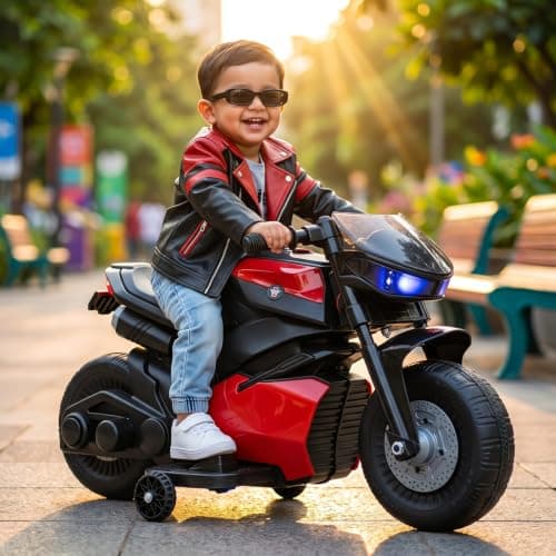 Toyzone Charlie Mini Electric Bike (Red), 6V Rechargeable Bike with 4.5Ah Battery, LED Lights, Music, Smooth Acceleration, 6M Battery Warranty, Age 1.5-4 Years, Upto 30 kgs at ₹1999 (71% Off) – Amazon