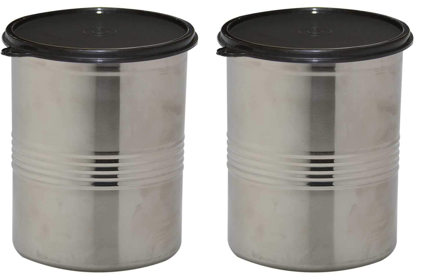 SIGNORA WARE Modular Steel Container Set | Round Shape Container | Food Grade & Rust Resistant Box | Airtight & Durable Kitchen Organiser (1500ml + 1500ml | Set of 2 | Black)
