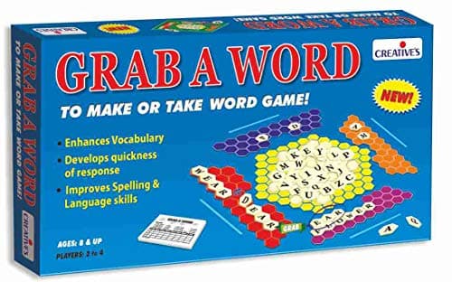 Creative's Grab A Word, Vocabulary Spelling Board Game, Make or Take Word Game, 100 Letter Tiles, Spelling Language Skills Screen-Free, Educational Game 2β4 Players, Build Spelling Vocabulary, Ages 8+ Rs.260 @ Amazon at βΉ260 (48% Off) β Amazon
