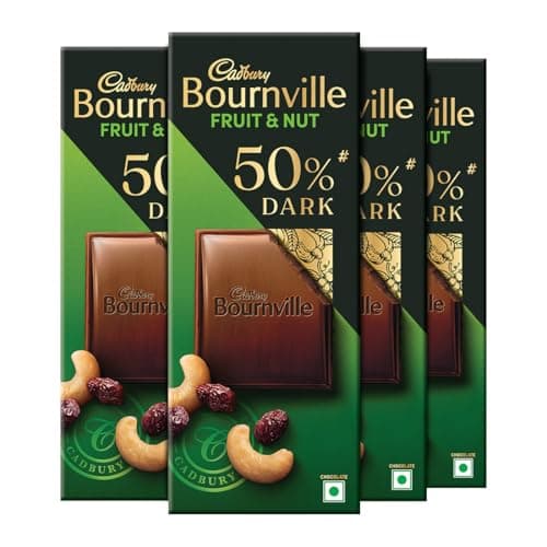 Cadbury Bournville Fruit & Nut 50% Dark Chocolate Bar, 75 g (Pack of 4) Rs. 428 - Amazon at ₹428 (18% Off) – Amazon