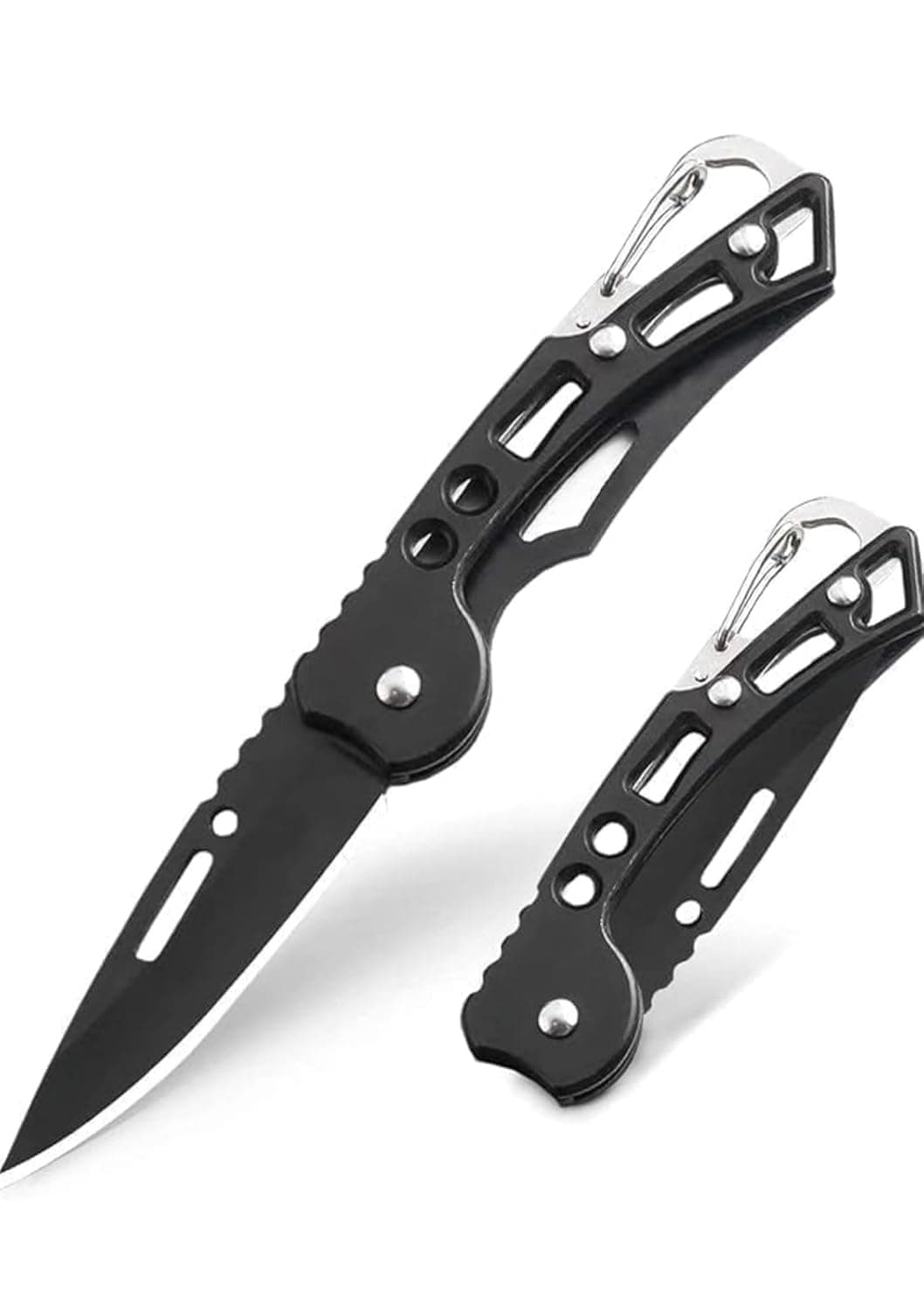Mini Folding Knife with Keychain Ring, Carbon Steel Blade β Compact Multipurpose Cutter (Black)